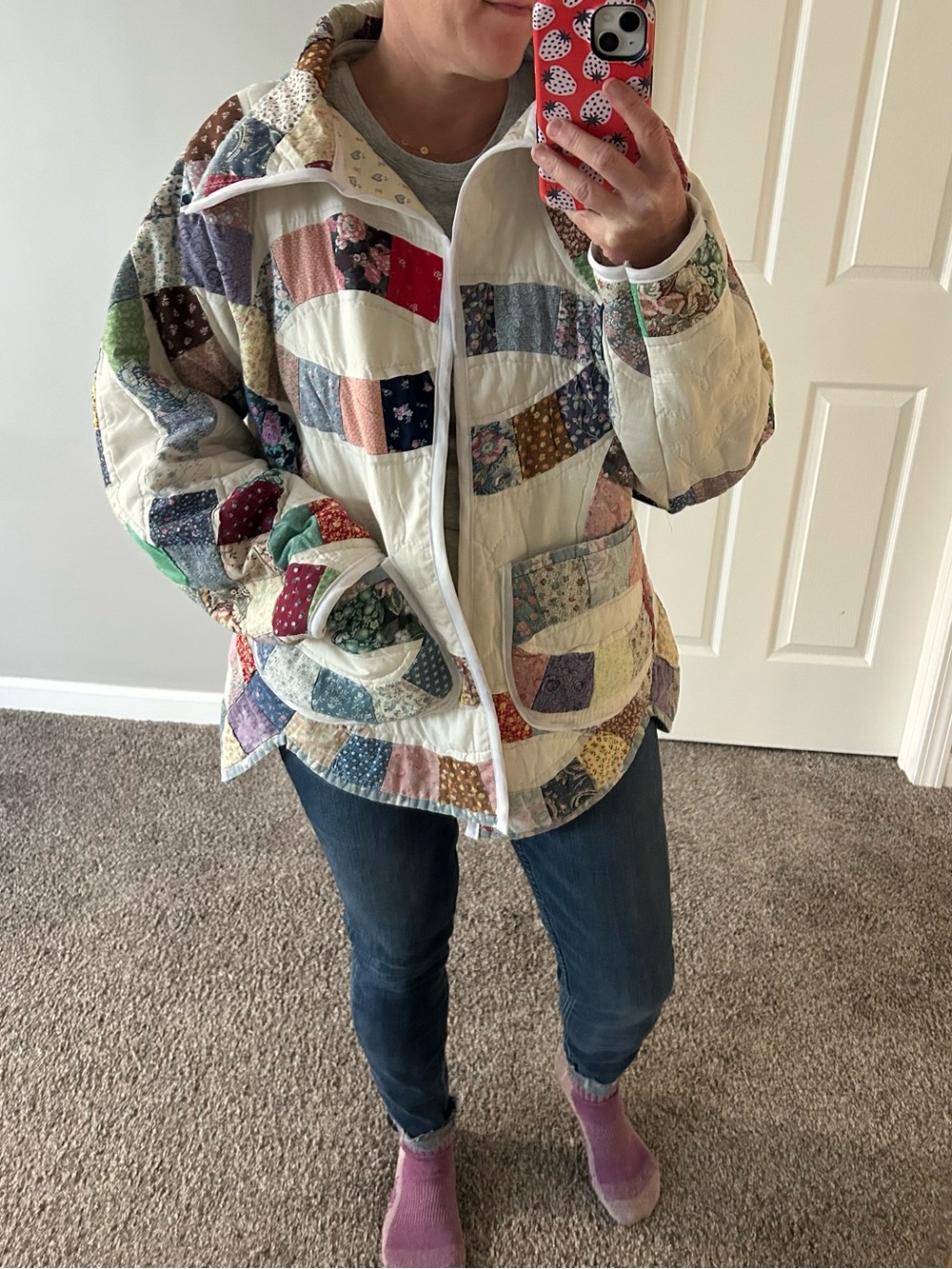 Handmade by me double wedding ring quilted jacket - Picture 7 of 8